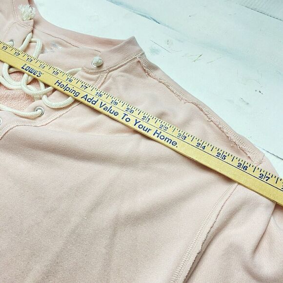 Aerie Sunday Soft Lace Up sweatshirt Pink Women's Medium High Low Raw Hem - Picture 10 of 12